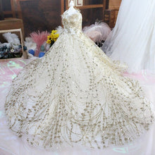 Load image into Gallery viewer, Pet Dog Dress Luxury Princess Wedding Trailing Dress Puppy Clothes  Gold Sequin Embroidery For Small Dogs Lace Dress Poodle Pug
