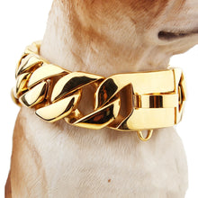 Load image into Gallery viewer, 30mm Wide Dog Choke Chain Choker Collar Strong Gold Chrome Steel Metal Training French Bulldog Collar 45-65cm Length 10A