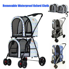 Load image into Gallery viewer, Lightweight folding double pet stroller Removable big dog big space trolley 4wheel travel cage Waterproof oxford cloth