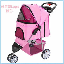 Load image into Gallery viewer, Authentic Portable Pet Stroller 3 Wheel+Quality Cotton Mat+Oxford One Button Foldable Cat Dog Teddy Carrier 15kgBearing