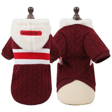 Load image into Gallery viewer, Pet dog clothes pet wool stitching hooded two-legged sweater autumn and winter sweater
