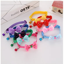 Load image into Gallery viewer, 560pcs/lot Adjustable Polyester Dog Collar Cute Pet Cat Collar with Bowknot Bell Pendant Necklace Collar for Small Dog and Cat