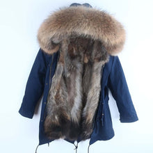 Load image into Gallery viewer, Popular Men Causal Parkas Winter Racoon Dog Fur Lining Warm Clothing Male Short Fur Parkas Racoon Dog Fur Hood Jacket Real Fur
