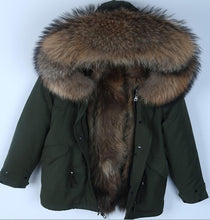 Load image into Gallery viewer, Popular Men Causal Parkas Winter Racoon Dog Fur Lining Warm Clothing Male Short Fur Parkas Racoon Dog Fur Hood Jacket Real Fur
