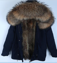 Load image into Gallery viewer, Popular Men Causal Parkas Winter Racoon Dog Fur Lining Warm Clothing Male Short Fur Parkas Racoon Dog Fur Hood Jacket Real Fur