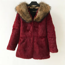 Load image into Gallery viewer, women clothes 2019 Real Fur Jacket korean style elegant plus size Rabbit Fur Coat with Yellow Raccoon Fur Collar ksr480