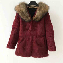 Load image into Gallery viewer, women clothes 2019 Real Fur Jacket korean style elegant plus size Rabbit Fur Coat with Yellow Raccoon Fur Collar ksr480