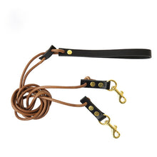 Load image into Gallery viewer, New Handmade Dog Double Leash 2 Two Dogs  walking running Leather Traction Rope for Small Dogs Pets  Puppy Double Leash
